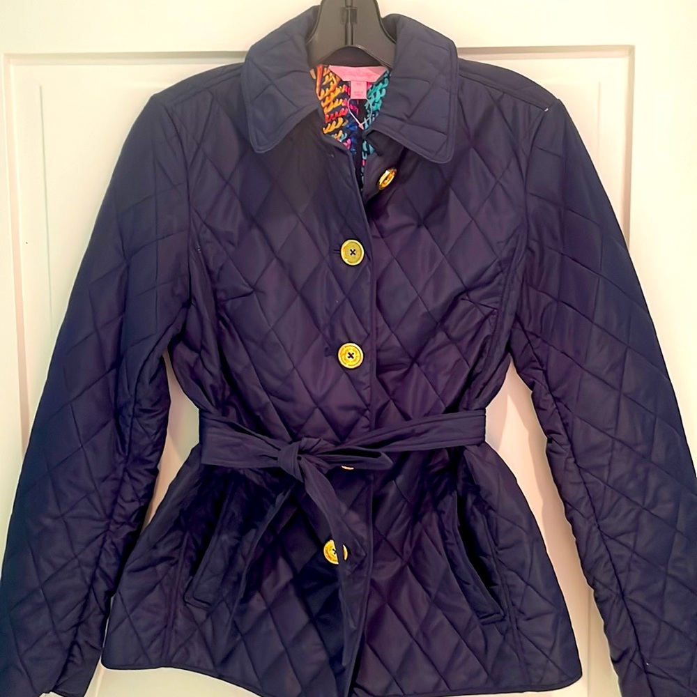 Like New Women’s NAVY Lilly Pulitzer Quilted Jacket w Gold Buttons Size XS